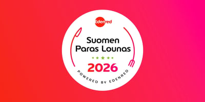 Suomen Paras Lounas 2026 -kilpailun tunnus liukuvärjätyllä taustalla