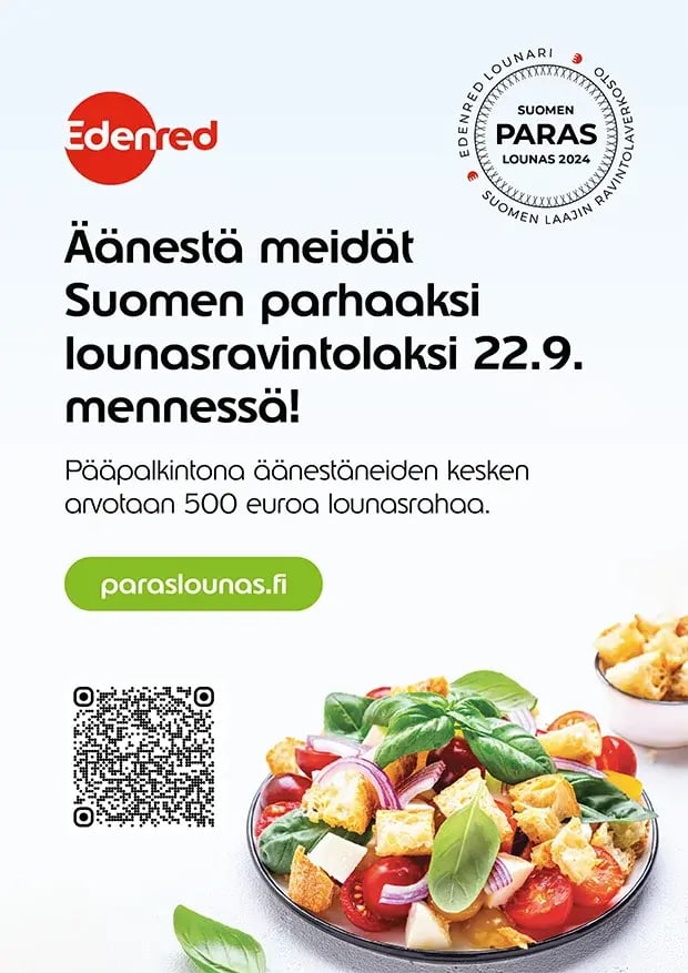 Suomen Paras Lounas -kampanjamateriaaleja. Kansikuva, jossa esimerkki tulostettavasta julisteesta.